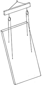 Illustration of a steel bar with hooks and slings attached to a slab of concrete