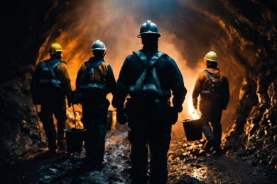 truck and worker in mine tunnel
