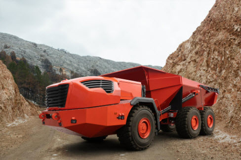 red mining truck with large wheels
