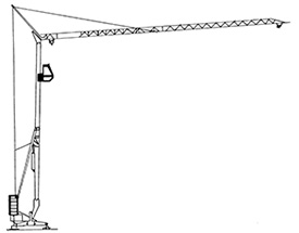 Illustration of a vertical steel pole with a mechanical arm attached at the top which is extended outwards that can lift items from a hook